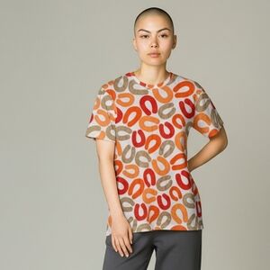 HEMA - Colorful Graphic 'U' Shapes T-Shirt Fun Top - Gold Glitter. 100% Cotton